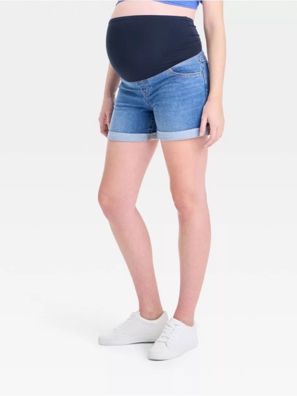 Isabel Maternity Over‎ Belly Denim Shorts with Stretch Panel Medium Wash size 6